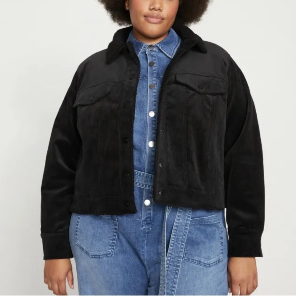 NWT Universal Standard Black Parker Teddy-Lined Corduroy Jacket sz 4XS